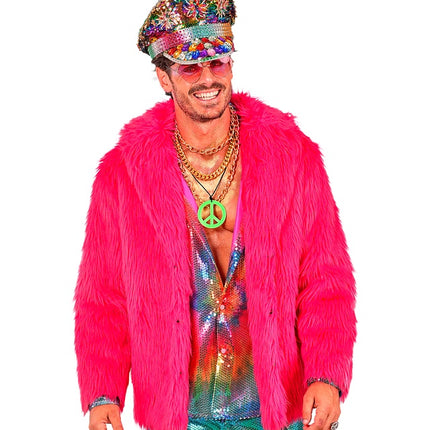 Manteau de fourrure peluche rose fluo