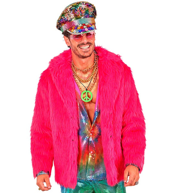 Manteau de fourrure peluche rose fluo