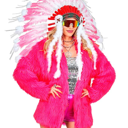 Manteau de fourrure peluche rose fluo