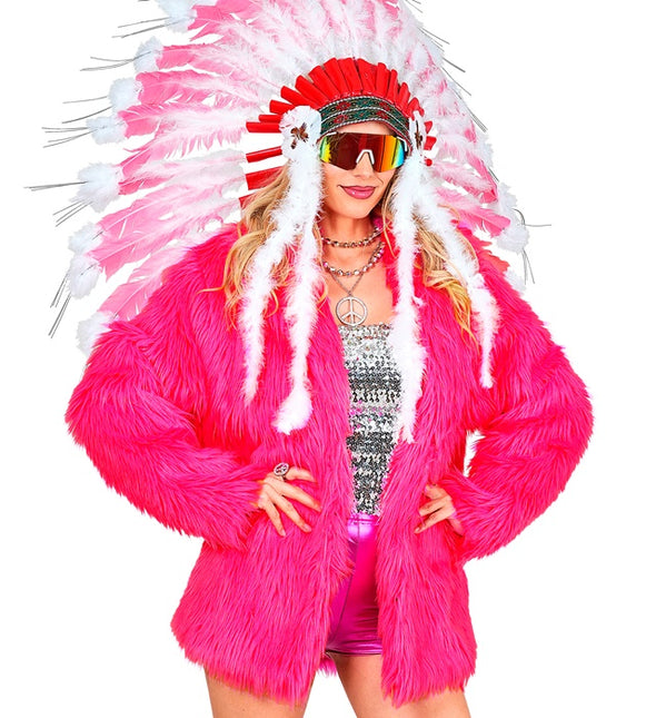 Manteau de fourrure peluche rose fluo