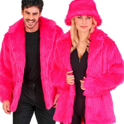 Manteau de fourrure peluche rose fluo