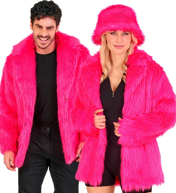 Manteau de fourrure peluche rose fluo