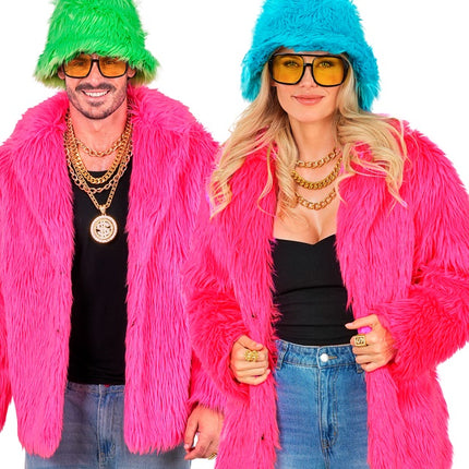 Manteau de fourrure peluche rose fluo