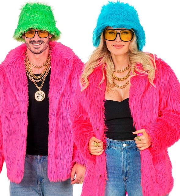 Manteau de fourrure peluche rose fluo