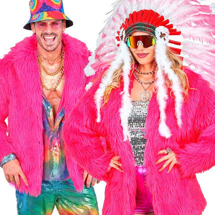 Manteau de fourrure peluche rose fluo