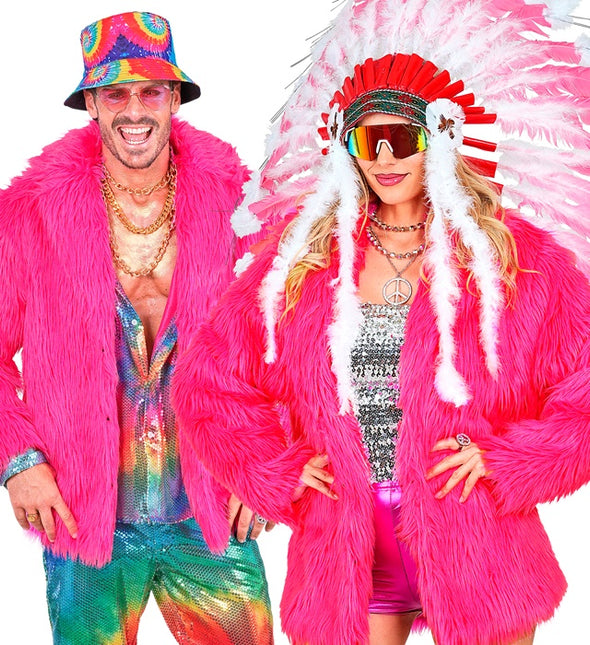 Manteau de fourrure peluche rose fluo