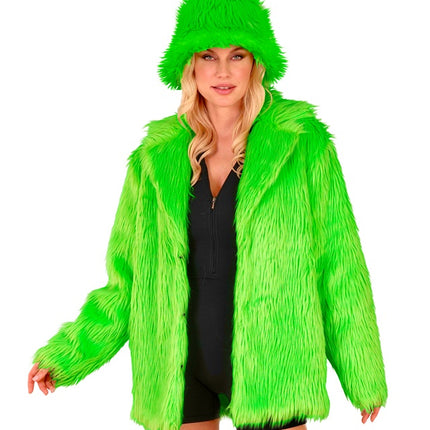 Manteau de fourrure peluche vert fluo