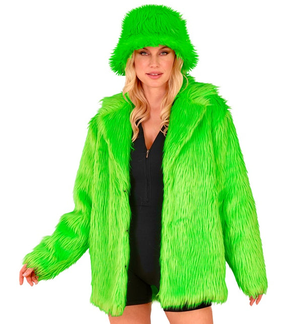 Manteau de fourrure peluche vert fluo