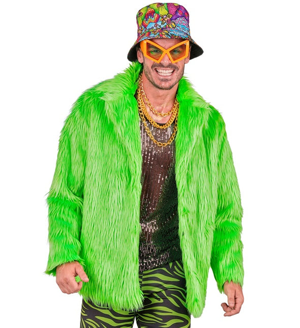Manteau de fourrure peluche vert fluo