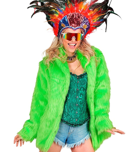 Manteau de fourrure peluche vert fluo