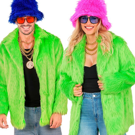 Manteau de fourrure peluche vert fluo