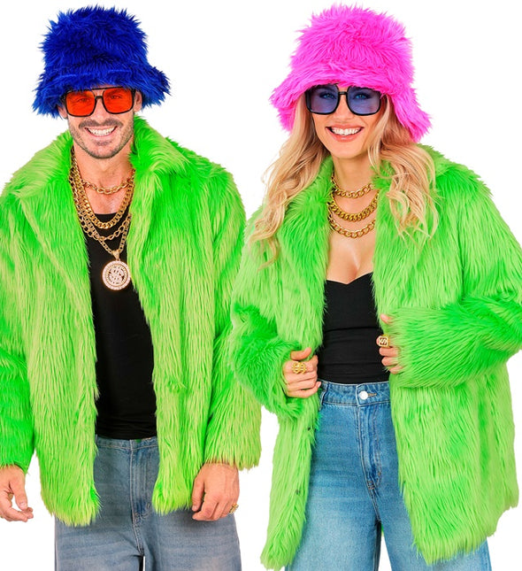 Manteau de fourrure peluche vert fluo