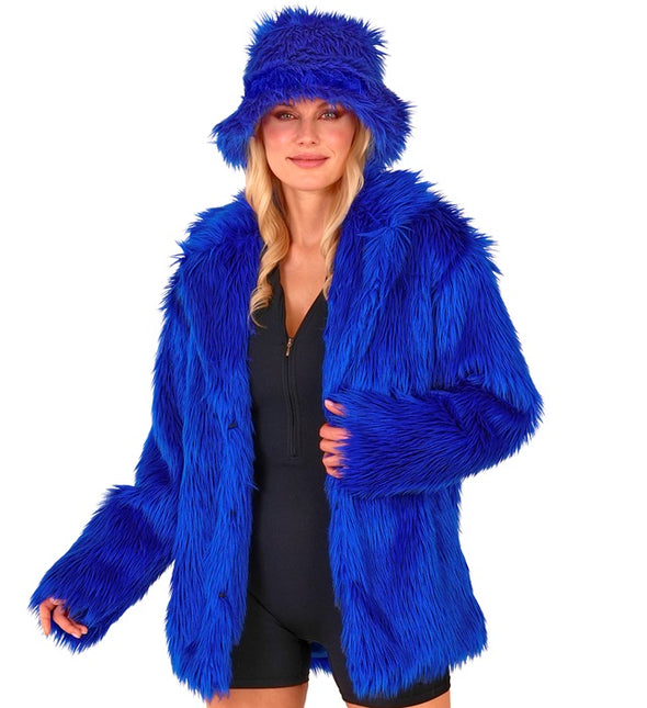 Manteau de fourrure peluche bleu