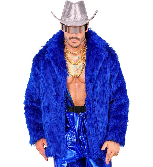 Manteau de fourrure peluche bleu