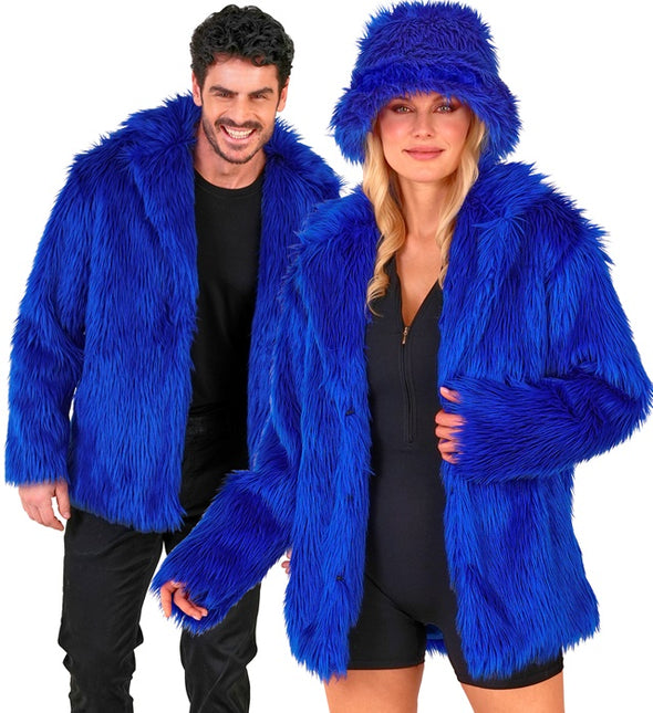 Manteau de fourrure peluche bleu
