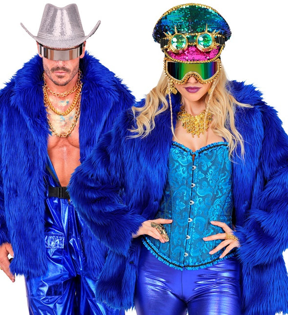 Manteau de fourrure peluche bleu