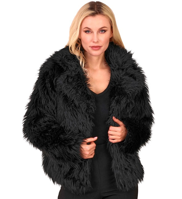 Manteau de Fourrure Peluche Dames Noir