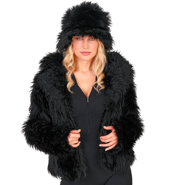 Manteau de Fourrure Peluche Dames Noir