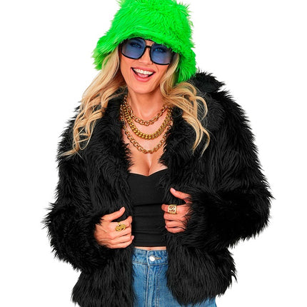 Manteau de Fourrure Peluche Dames Noir