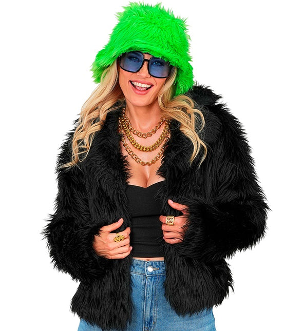 Manteau de Fourrure Peluche Dames Noir