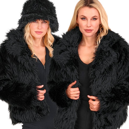 Manteau de Fourrure Peluche Dames Noir