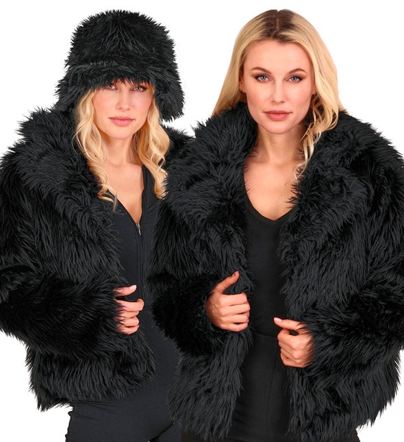 Manteau de Fourrure Peluche Dames Noir