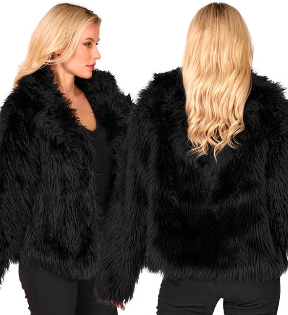 Manteau de Fourrure Peluche Dames Noir