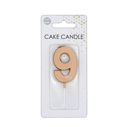 Bougie « 9 ans » rose doré métallisé, 4,5 cm