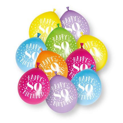 10ct Happy 80th Birthday 23cm Latex Balloons van Unique koop je bij Partywinkel