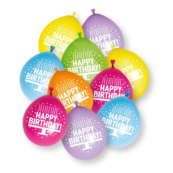 10st Happy Birthday 9" Latex Ballonnen van Unique koop je bij Partywinkel