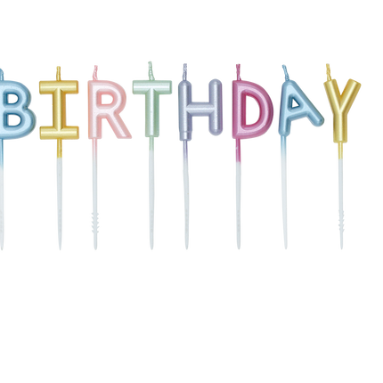 Bougies colorées « Happy Birthday » aux tons pastel