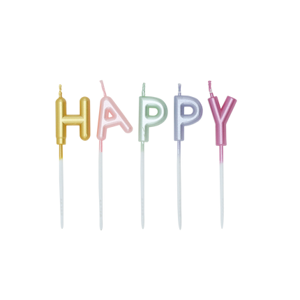 Bougies colorées « Happy Birthday » aux tons pastel