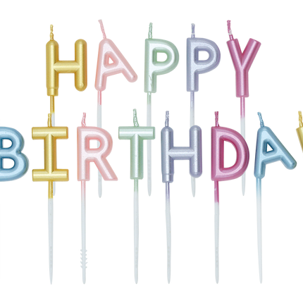 Bougies colorées « Happy Birthday » aux tons pastel
