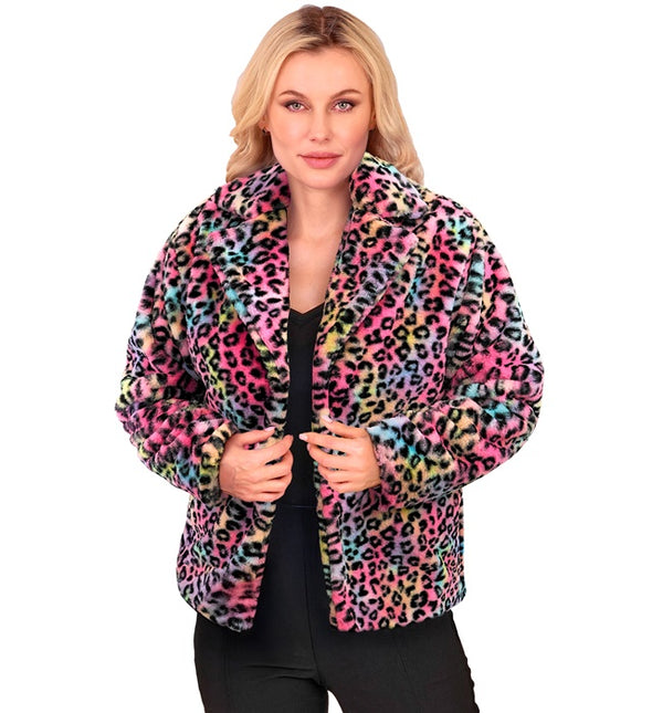 Manteau de fourrure pour dames Peluche Léopard Multi