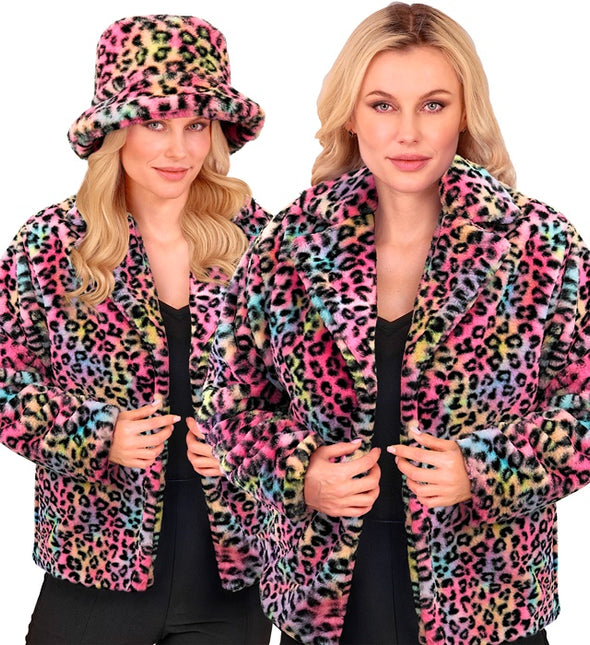 Manteau de fourrure pour dames Peluche Léopard Multi