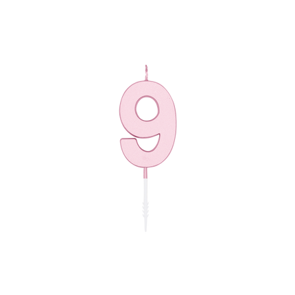 Bougie « 9 ans » rose pastel, 4,5 cm