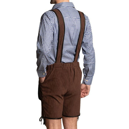 Lederhose Marron foncé Short + Chemisier Bleu