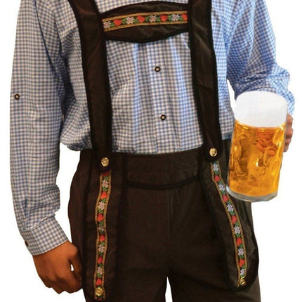 Lederhose Marron foncé Short + Chemisier Bleu