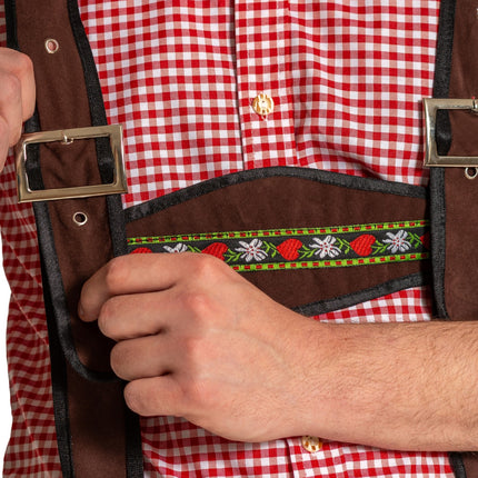 Lederhose Johann avec bretelles réglables Marron foncé Long