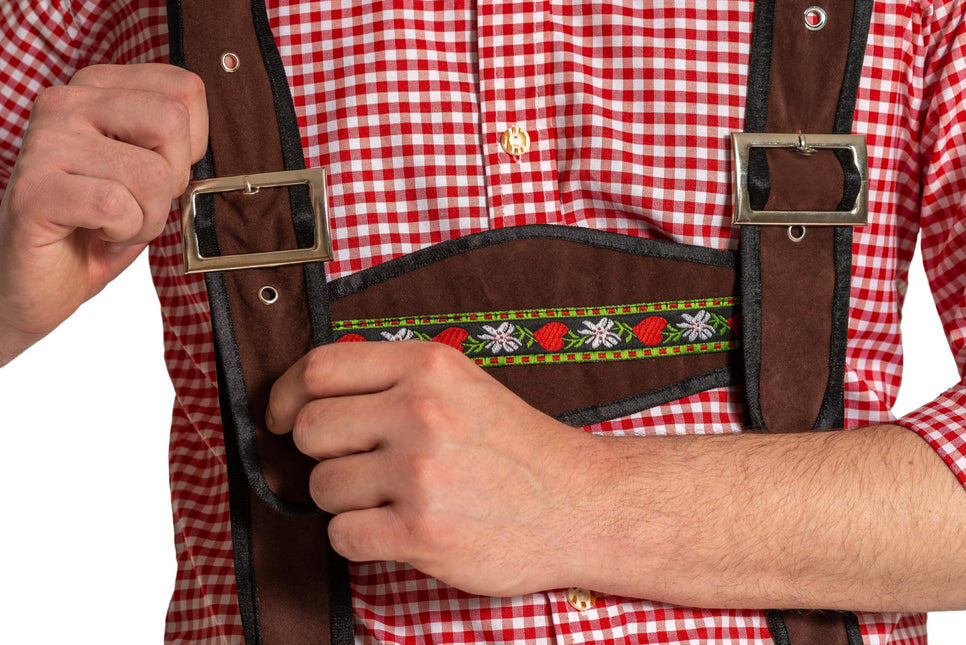 Lederhose Johann avec bretelles réglables Marron foncé Long
