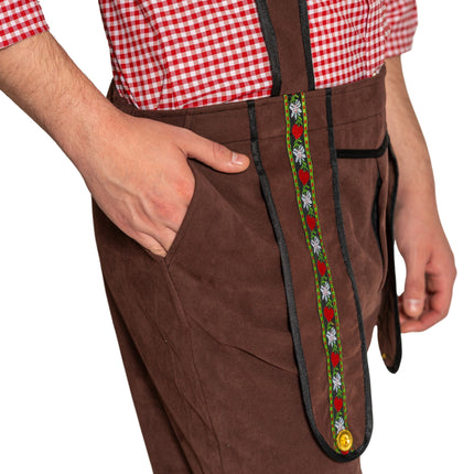 Lederhose Johann avec bretelles réglables Marron foncé Long