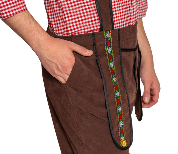 Lederhose Johann avec bretelles réglables Marron foncé Long