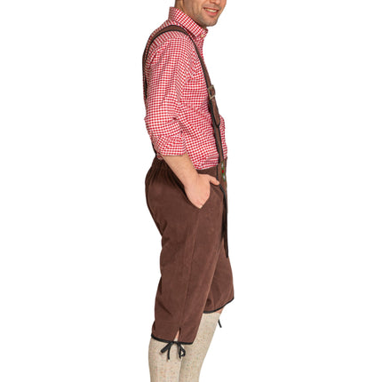 Lederhose Johann avec bretelles réglables Marron foncé Long