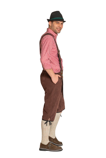 Lederhose Johann avec bretelles réglables Marron foncé Long