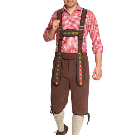 Lederhose Johann avec bretelles réglables Marron foncé Long