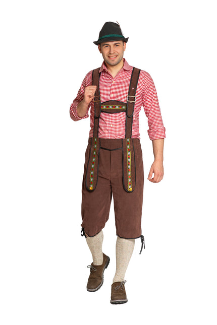 Lederhose Johann avec bretelles réglables Marron foncé Long
