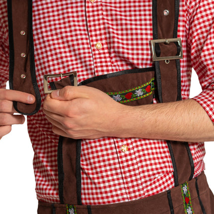 Lederhose Johann avec bretelles réglables Marron foncé Long