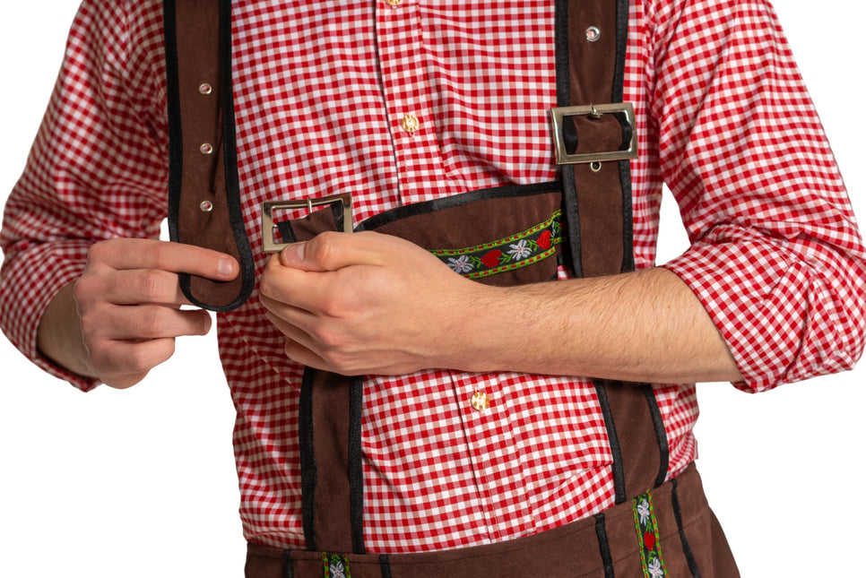 Lederhose Johann avec bretelles réglables Marron foncé Long
