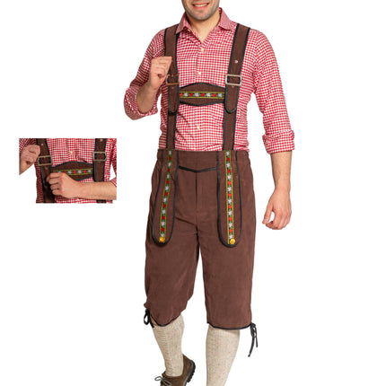 Lederhose Johann avec bretelles réglables Marron foncé Long