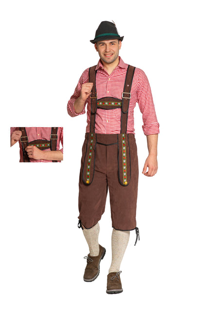 Lederhose Johann avec bretelles réglables Marron foncé Long
